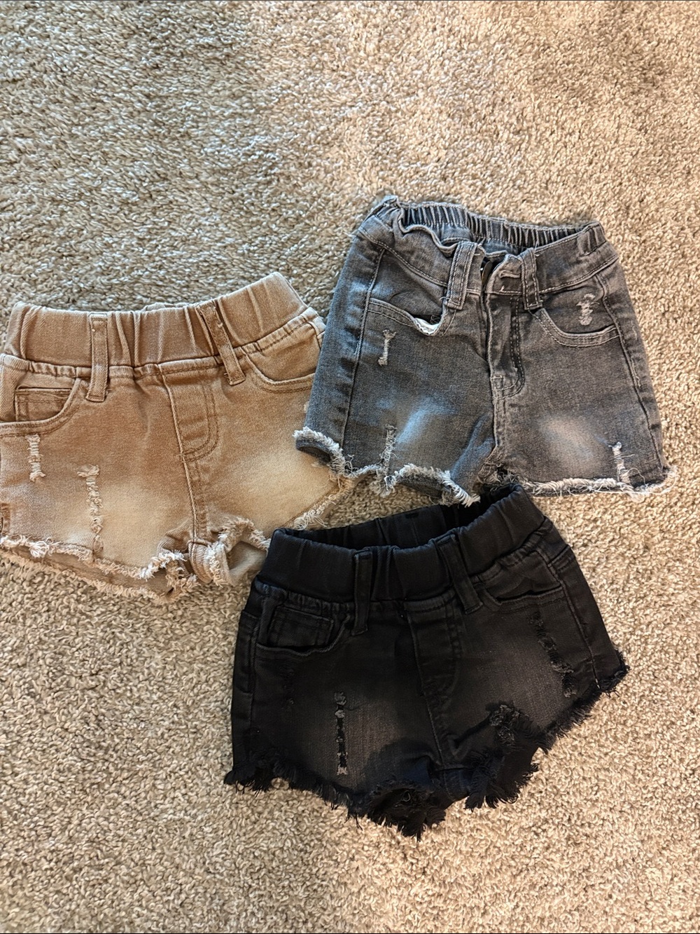 Little Bipsy 3-Pack Distressed Pull-On Denim Shorts – Beige, Gray & Black